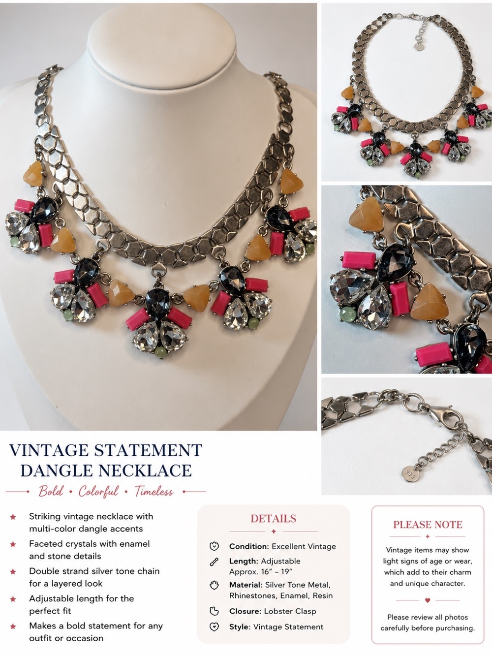 Vintage Statement Dangle Necklace - Multicolor